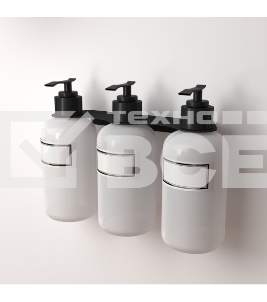 Держатель дозатора для жидкого мыла и шампуней Rexant на 3 флакона настенный, черный