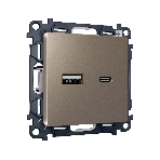 Комплект механизма розетки ALFA Темная бронза матовый 2USB A+C 20W (быстрая зарядка) QUANT (AP6410, VM177) MA641010, фото 1