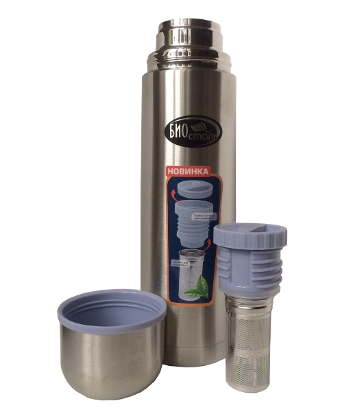 Термос BIOSTAL c узкой горловиной, пробка с ситечком, 1 л.