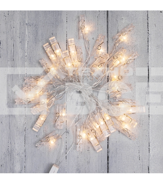 Гирлянда светодиодная «Прищепки» 30 LED, 5 м, теплый белый цвет свечения NEON-NIGHT