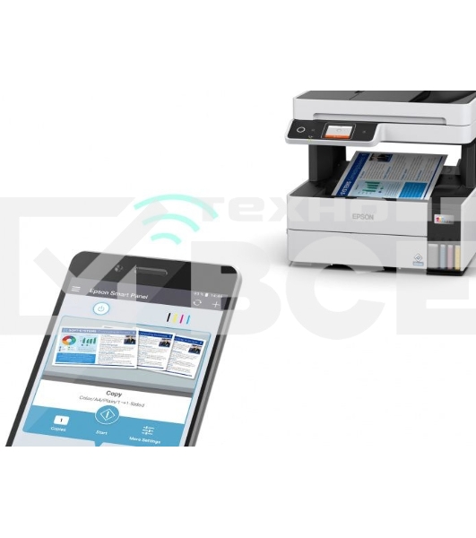 МФУ струйный Epson L6490 (C11CJ88405), A4, цветной, печ. до 17 стр/мин. (ч/б) до 9.5 стр/мин. (цвет), 1200 x 4800 dpi (печать) 1200x2400dpi (скан.), USB, RJ-45, Wi-Fi