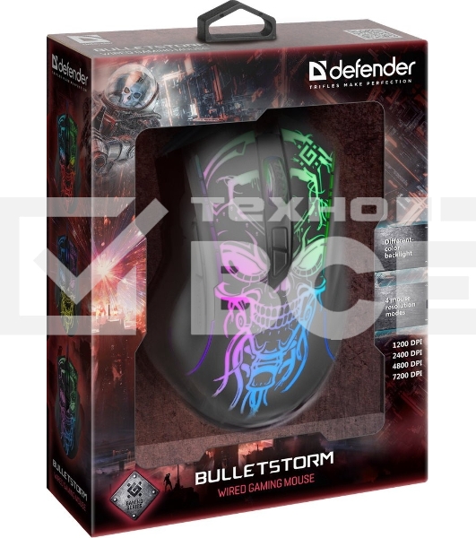 Мышь проводная Defender Bulletstorm GM-928 черный, 7200 dpi, USB, кнопки - 7