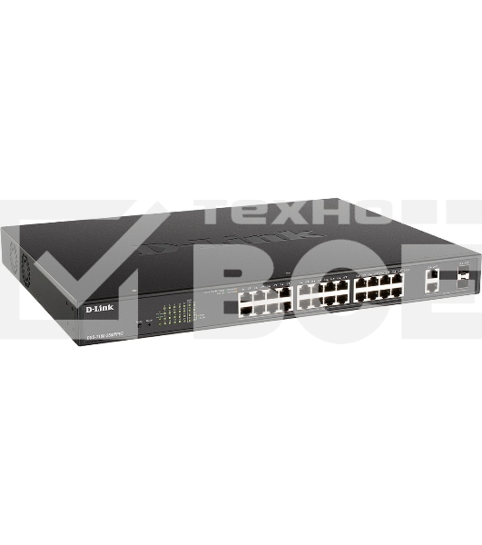 Настраиваемый L2 коммутатор D-Link DGS-1100-26MPPV2/A3A с 24 портами 10/100/1000Base-T и 2 комбо-портами 1000Base-T/SFP (порты 1-24 PoE 802.3af/at, порты 21-24 PoE 802.3bt, PoE-бюджет 525 Вт)
