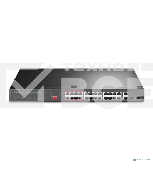 Коммутатор 24-port 10/100Mbps Unmanaged PoE+ Switch with 2 combo RJ-45/SFP uplink ports, metal case, rack mount, 24 802.3af/at compliant PoE+ ports, 2 gigabit combo RJ-45/SFP uplink ports, DIP switches for Extend mode, Isolation mode and Priority mode, up