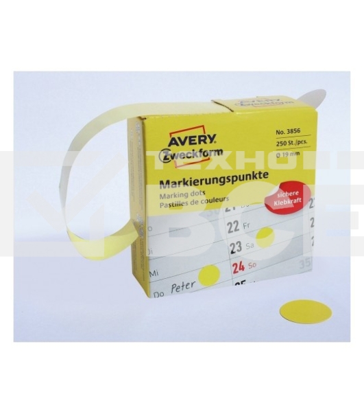 Этикетки самоклеящиеся Avery Zweckform 3856 диаметр 19 мм, 250 шт, универсальная, 70 г/м2, желтый (упак.:1рул)