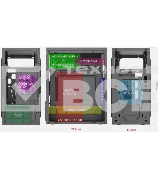 Корпус без блока питания Case Forza mATX case, black, w/o PSU, w/2xUSB3.0, no pwr cord, w/o FAN