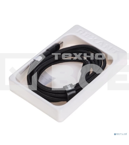 Кабель Rexant Type-C – Type-C, 5A, 100Вт, 1м, в черной нейлоновой оплетке