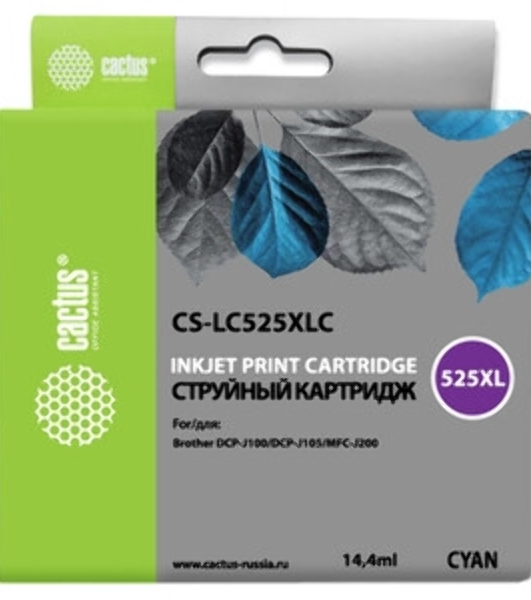 Картридж струйный Cactus CS-LC525XLC голубой (14.4 мл) для Brother DCP-J100/J105/J200