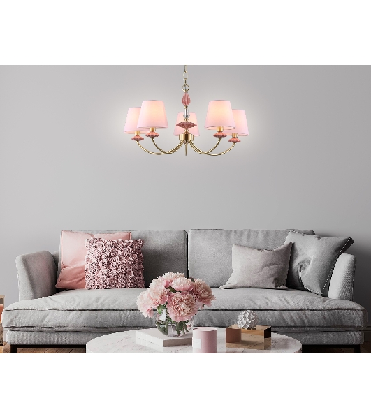 Люстра Ambrella light LH75024/5 GD/PI золото/розовый E14/5 max 40W D700*780