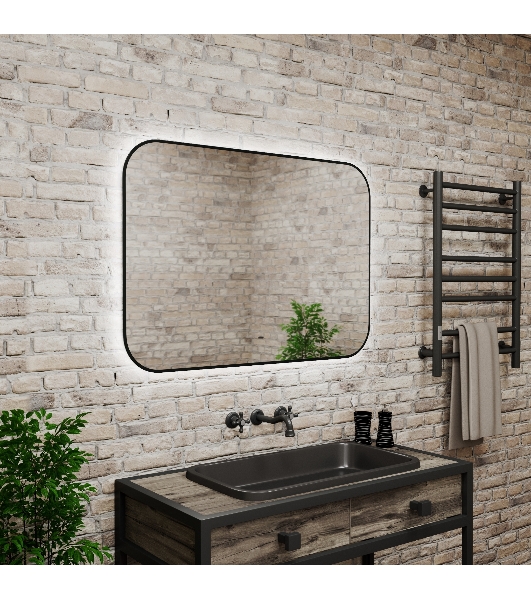 Зеркало Bau Black Rand 100х70, с LED фоновой подсветкой, бесконтактным сенсором, черной окантовкой