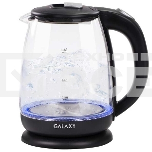 Чайник электрический Galaxy Line GL 0554, черный, стекло, 2000 Вт, 1,8 л, LED-подсветка, шкала уровня воды, корпус из термостойкого стекла