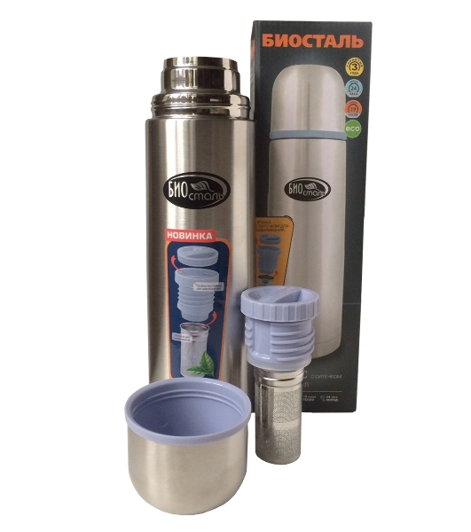 Термос BIOSTAL c узкой горловиной, пробка с ситечком, 1 л.
