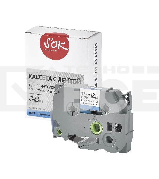 Кассета с лентой S'OK by Sakura Printing TZES541 для Brother, черный на синем, 18мм/8м, наклейка