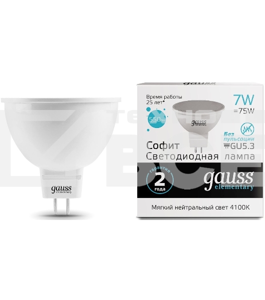 Лампа светодиодная LED 7Вт GU5.3 220В 4100К Elementary MR16 13527 Gauss