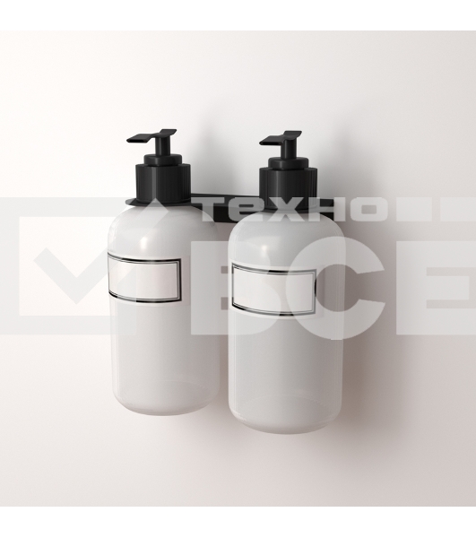 Держатель дозатора для жидкого мыла и шампуней Rexant на 2 флакона настенный, черный