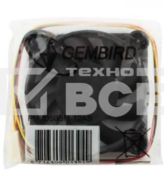 Вентилятор для корпуса Gembird D50BM-12AS-R черный, 50 мм, 5000 об/мин, 25 дБ, 3 pin