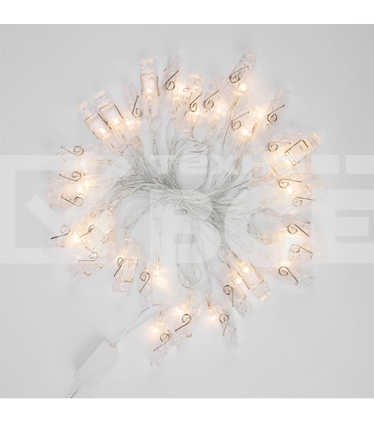 Гирлянда светодиодная «Прищепки» 30 LED, 5 м, теплый белый цвет свечения NEON-NIGHT