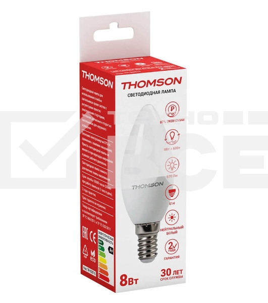 Лампа светодиодная Hiper THOMSON LED CANDLE 8W 670Lm E14 4000K TH-B2016