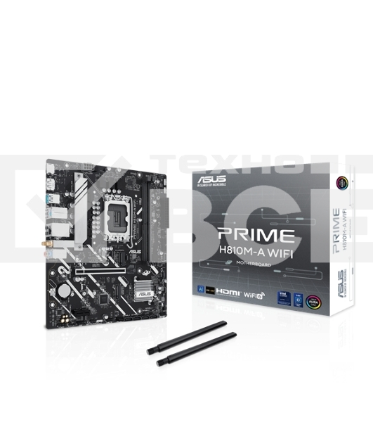 Материнская плата ASUS PRIME H810M-A WIFI, LGA 1851, Intel H810, 2xDDR5, 4xSATA, 2xM.2, 1xPCIe 4.0 x16, 1xPCIe x1, 1xDP, 1xHDMI, 1x1Gb LAN, Wi-Fi, 4xUSB 2.0, 2xUSB 3.2 Gen 2, 3x3.5 мм, 7.1, Micro-ATX
