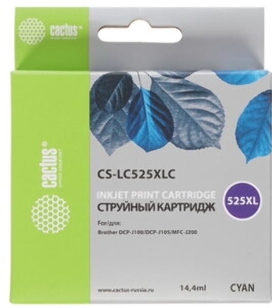 Картридж струйный Cactus CS-LC525XLC голубой (14.4 мл) для Brother DCP-J100/J105/J200