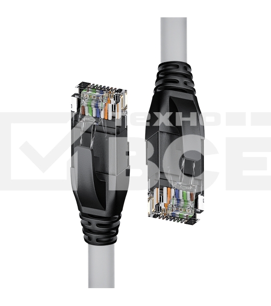 Патч-корд прямой 0.5m UTP кат.5e, серый, черные коннекторы, 24 AWG, литой, ethernet high speed 1 Гбит/с, RJ45, T568B Патч-корд прямой 0.5m UTP кат.5e, серый, черные коннекторы, 24 AWG, литой, ethernet high speed 1 Гбит/с, RJ45, T568B