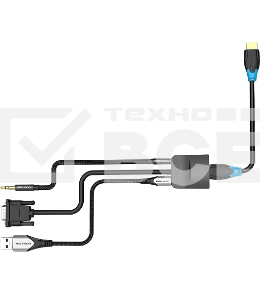 Мультимедиа конвертер Vention VGA + аудио > HDMI, гибкий, черный
