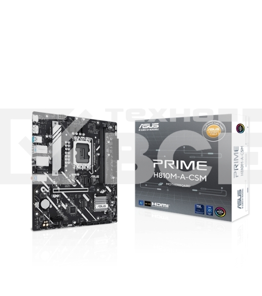 Материнская плата ASUS PRIME H810M-A-CSM, LGA 1851, Intel H810, 2xDDR5, 4xSATA, 2xM.2, 1xPCIe 4.0 x16, 1xPCIe x1, 1xDP, 1xHDMI, 1x1Gb LAN, 4xUSB 2.0, 2xUSB 3.2 Gen 2, 3x3.5 мм, 7.1, Micro-ATX