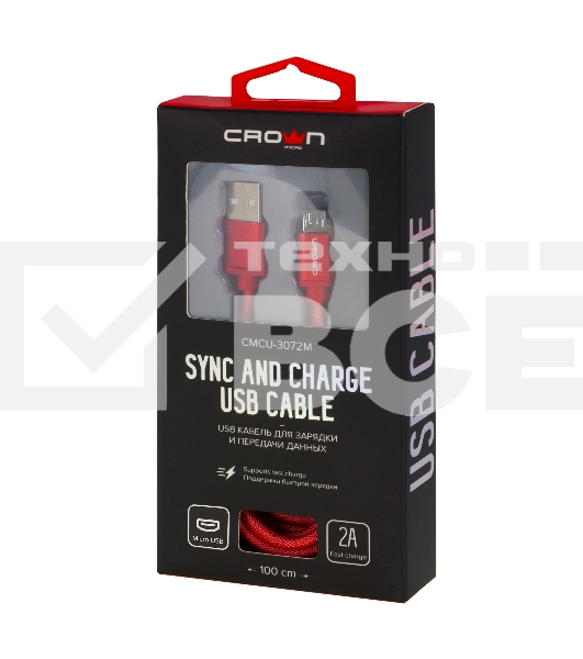 Кабель Crown USB - microUSB CMCU-3072M red