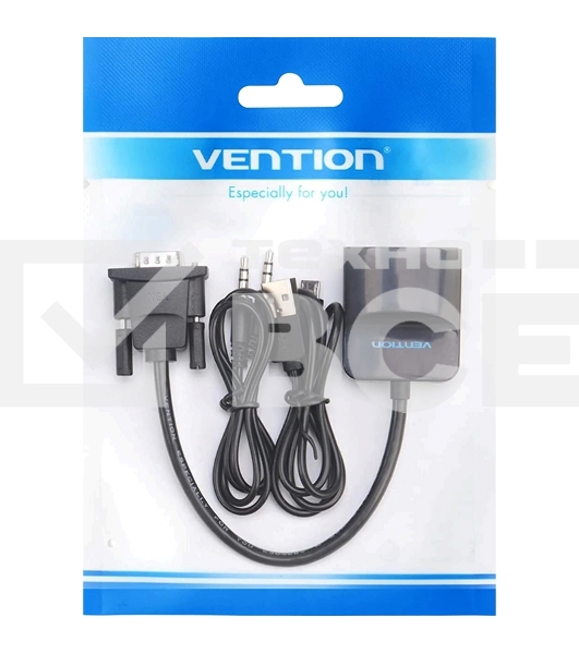 Мультимедиа конвертер Vention VGA + аудио > HDMI, гибкий, черный