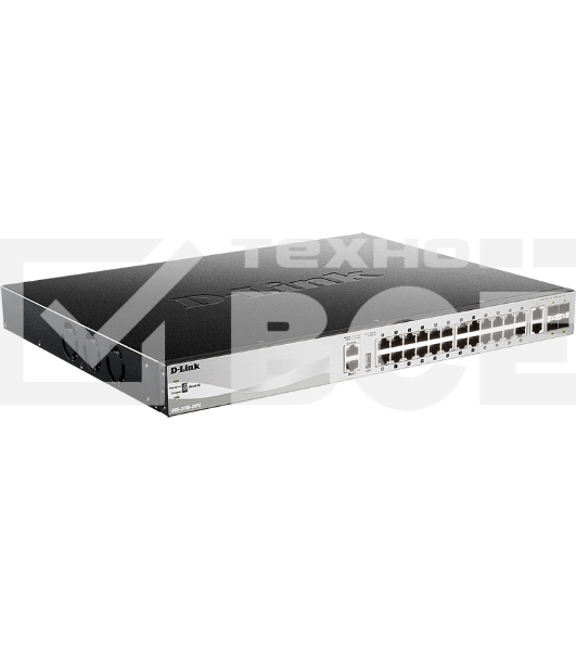 Управляемый стекируемый коммутатор D-Link DGS-3130-30PS/B1A PROJ 3 уровня с 24 портами 10/100/1000Base-T, 2 портами 10GBase-T и 4 портами 10GBase-X SFP+ (24 порта с поддержкой PoE (30 Вт)