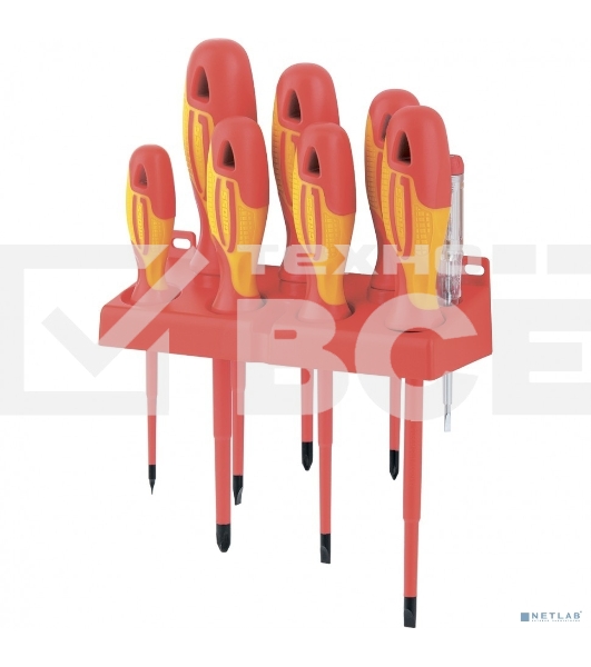 Набор отверток GROSS 12950 диэлектрических до 1000в тестер crmo двухкомпонентные рукоятки (8шт.)