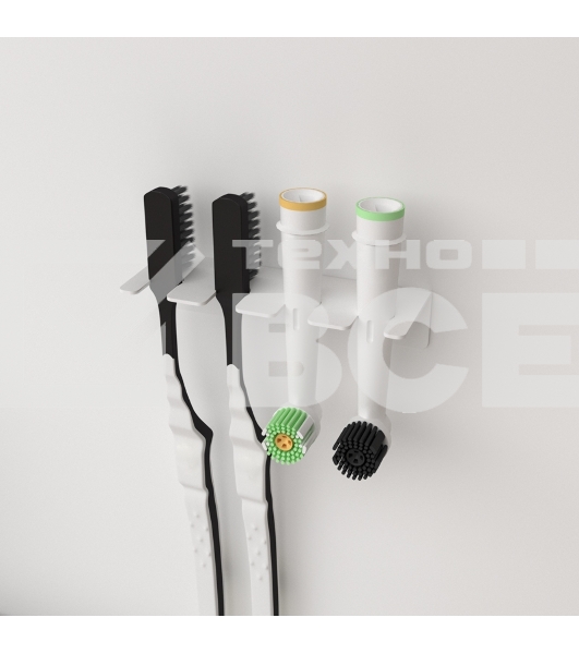 Держатель Rexant для хранения зубных щеток и насадок, монтаж без сверления, белый