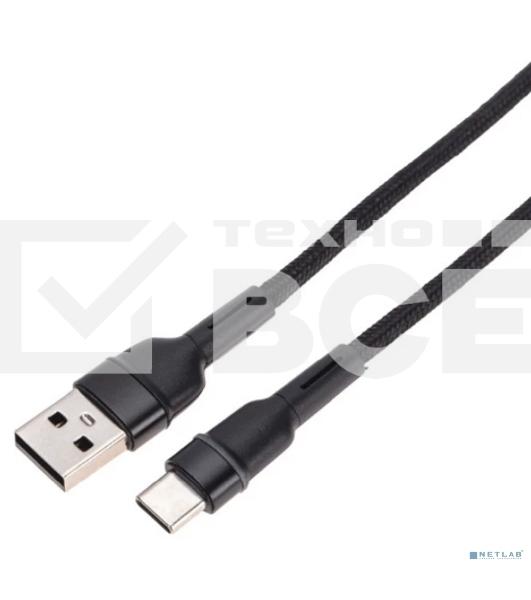 Кабель Rexant USB-A - Type-C, 3А, 18Вт, 1м, в черной нейлоновой оплетке, с LED подсветкой
