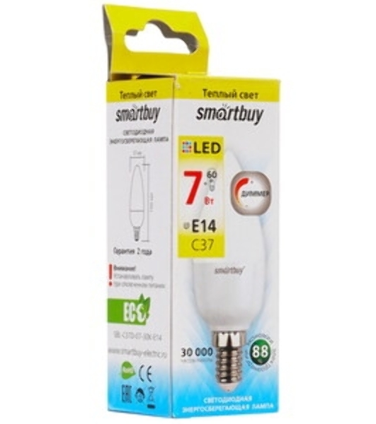 Светодиодная (LED) лампа Smartbuy C37-07W/3000/E14 (Диммер) (SBL-C37D-07-30K-E14)