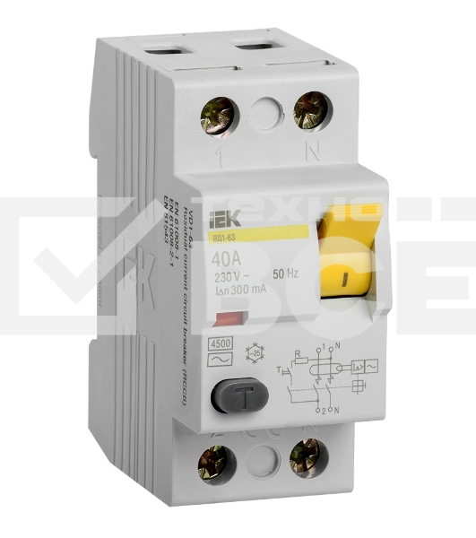 Выключатель дифференциальный УЗО Iek MDV10-2-040-300 ВД1-63 2Р 40А 300мА ИЭК