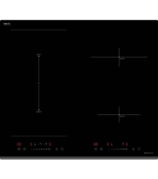 Индукционная варочная панель стеклокерамическая, Ширина: 60 см; Стекло: ILVA;4 конфорки индукционного нагрева: 1х диаметром ?,160 мм; 1200/1500Вт; 1 х диаметром ?,210 мм; 2300/3000 Вт; 2х диаметром ?,210*190мм; 1800/2100 Вт; 1 зона нагрева; Зона нагрева 210*390 мм; 3000/3600 Вт;Сенсорное управление(слайдер);9 уровней мощности; 4 х Boost функция; Таймер(отсчет времени/выбор конфорки); Звуковой сигнал; Flexi Zone (со свободной зоной нагрева)Безопасное автоотключение; Блокировка от детей/ Блок