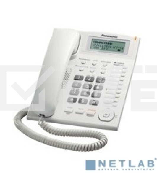 Телефон проводной Panasonic KX-TS2388RUW белый индикатор вызова,повторный набор последнего номера,4 уровня громкости звонка