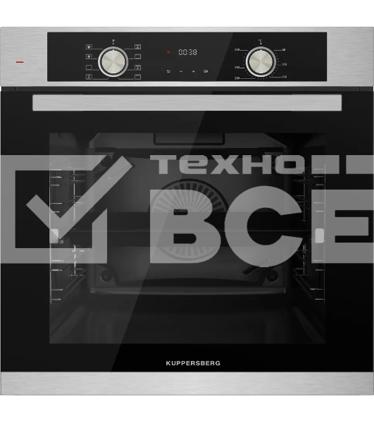 Встраиваемый духовой шкаф Kuppersberg HO 608 BX, электрический, High-Tech, 60 см, объем 80 л, 8 режимов, поворотное управление, макс. Температура 300 градусов, дисплей, таймер, цвет нержавеющая сталь/черный