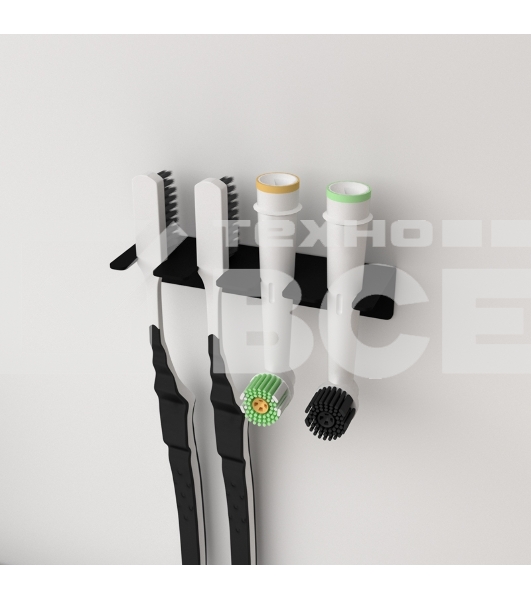 Держатель Rexant для хранения зубных щеток и насадок, монтаж без сверления, черный