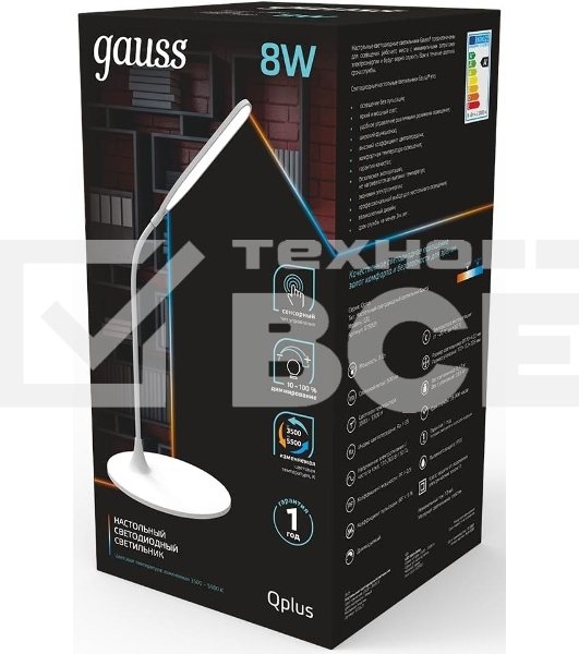 Светильник Gauss GT5021 настольный на подставке белый 8Вт