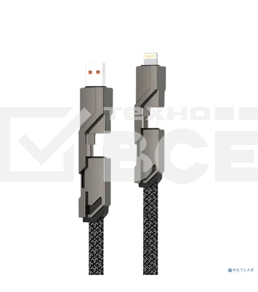 Кабель Rexant 4в1 USB-А – Type-C, Lightning – Type-C, 60Вт, 1м, в черной оплетке