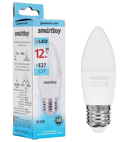 Светодиодная (LED) лампа Smartbuy-C37-12W/4000/E27