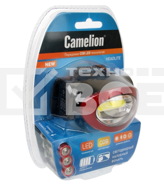 Фонарь налобный Camelion LED5382 черный/красный 3Вт лам.:светодиод. AAAx3 (13366)