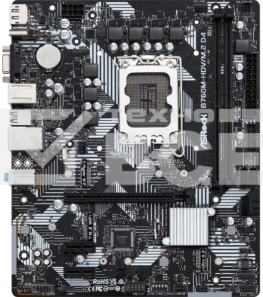 Материнская плата ASRock B760M-HDV/M.2 D4, LGA 1700, Intel B760, 2xDDR4, 4xSATA, 2xM.2, 1xPCIe 4.0 x16, 2xPCIe x1, 1xDP, 1xHDMI, 1xVGA, 1x 1Gb LAN, 2xUSB-A 3.2 Gen 1, 3xUSB 2.0, 3x3.5 мм, 7.1, mATX