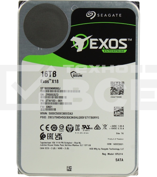 Жесткий диск Seagate 16TB 7200RPM SATA 6GB/S 256MB ST16000NM000J