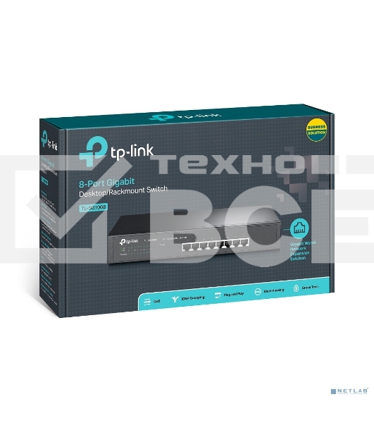 Коммутатор TP-LINK SMB TL-SG1008 8-port Gigabit Switch, 1U rack-mountable steel case