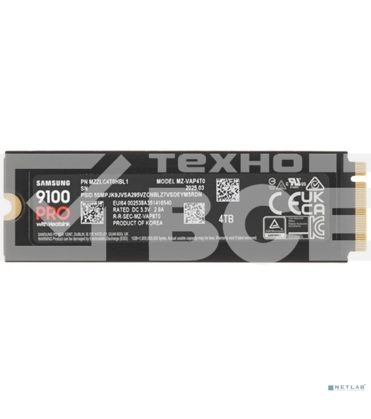 Накопитель SSD 4Tb Samsung 9100 PRO, M.2, PCI-E 5.0 x4, TLC 3D NAND R/W - 14800/13400 Mb/s с радиатором