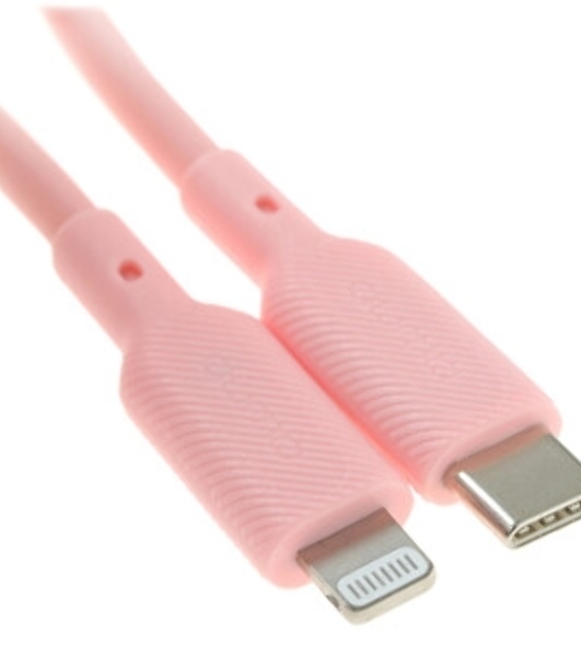 Кабель QUMO, MFI С94, Type-C на MFI Apple 8 pin, силиконовый, 1м, 2,22A, 9V, 20W, PD (розовый)