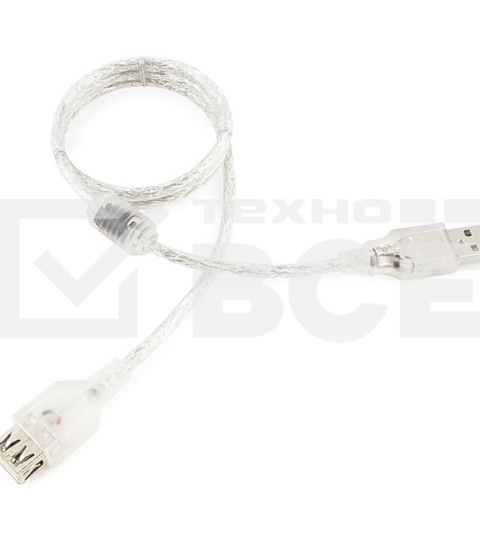 Кабель удлинитель USB2.0 Pro Cablexpert CCF-USB2-AMAF-TR-0.75M, AM/AF, 0,75м, экран, 2феррит.кольца, прозрачный, пакет
