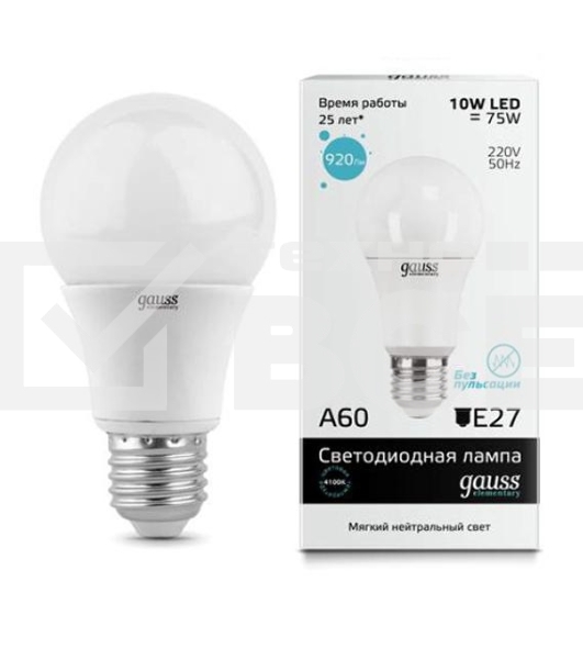 Лампа светодиодная GAUSS Elementary 23220LED A60 E27 10W 4100K 1/40
